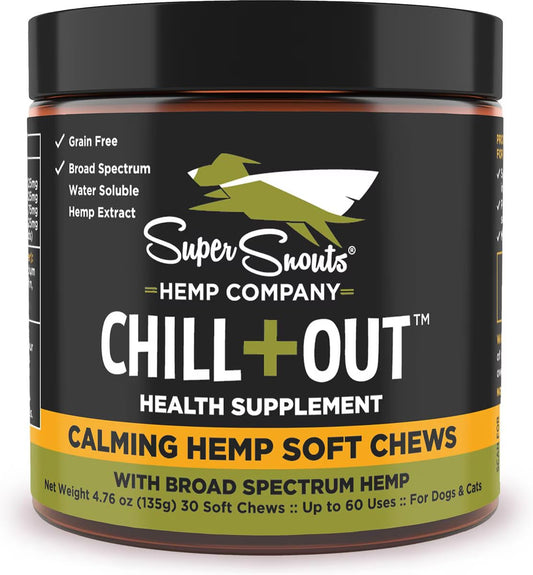 Super Snouts Chill + Out– 30 Soft Chews – Calming Chews for Dogs and Cats Help Maintain Your Pet’s Emotional Balance – Made in The USA