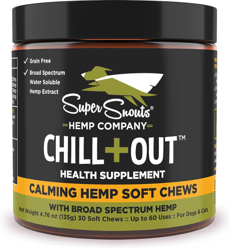 Super Snouts Chill + Out– 30 Soft Chews – Calming Chews for Dogs and Cats Help Maintain Your Pet’s Emotional Balance – Made in The USA