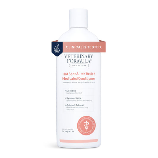 Veterinary Formula Clinical Care Hot Spot & Itch Relief Cat & Dog Medicated Conditioner, 16 oz – Oatmeal Conditions Skin for a Lustrous Coat, Formulated to Help Alleviate Itchy Skin