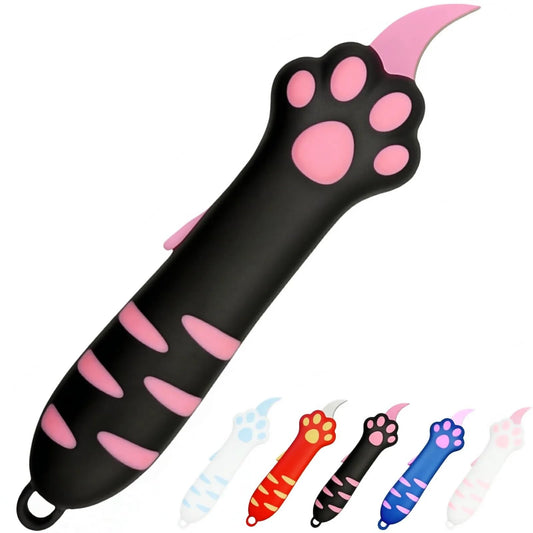 Cat Paw Box Cutter, 2026 New Retractable Cat Claw Knife Cute Cat Box Paper Cutter，Portable Cat Retractable Knife (black)