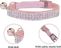 THAIN Rhinestones Cat Dog Collar Soft Velvet Safe Adjustable Collar Bling Diamante with Bells, 8-11 inch for Small Dogs 