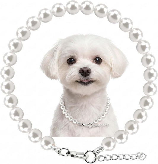 1 White Dog Pearl Necklace, Adjustable Pearl Necklace for Small Dogs Puppies, Celebration Wedding Party Costume Accessor