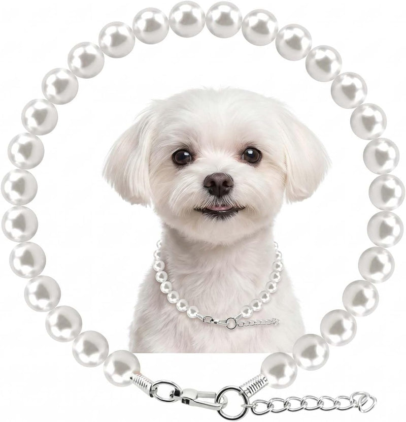 1 White Dog Pearl Necklace, Adjustable Pearl Necklace for Small Dogs Puppies, Celebration Wedding Party Costume Accessor