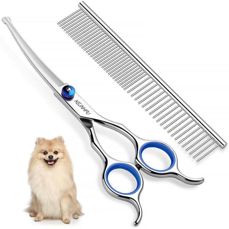 KEJNHPU Professional Dog Grooming Kit 6.8 Inches, Curved Dog Grooming Scissors with Safety Round Tips, Dog Scissors for Grooming for Face, Paws & Ears at Home - Right & Left Handed