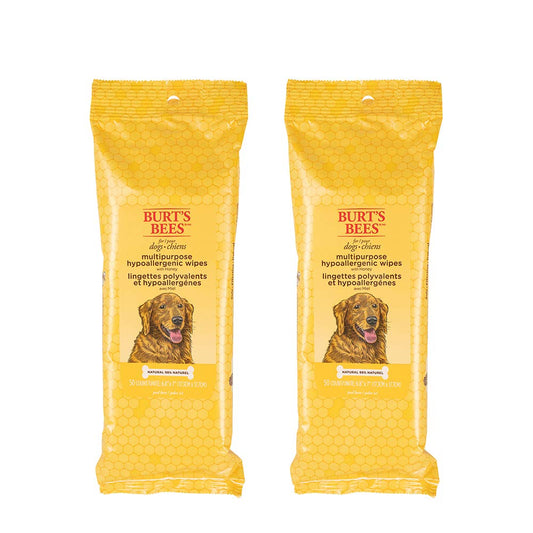 Burt's Bees for Pets Honey Multipurpose Dog Grooming Wipes, Gentle Hypoallergenic Spot Cleaning Sheets, pH Balanced Natural Origin Formula for Paws, Face and Butt, 50 Count - 2 Pack
