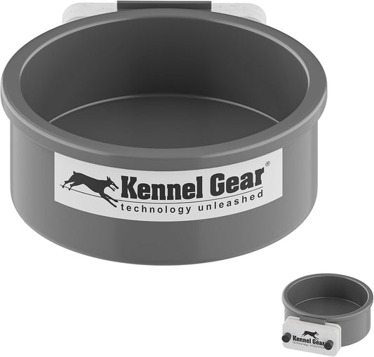 Kennel-Gear Dog Crate Water Bowl No Spill, 20oz Food-Grade Polypropylene Feeder, Secure Crate Mount with Covered Parts, Travel-Ready & Easy to Clean (Grey)