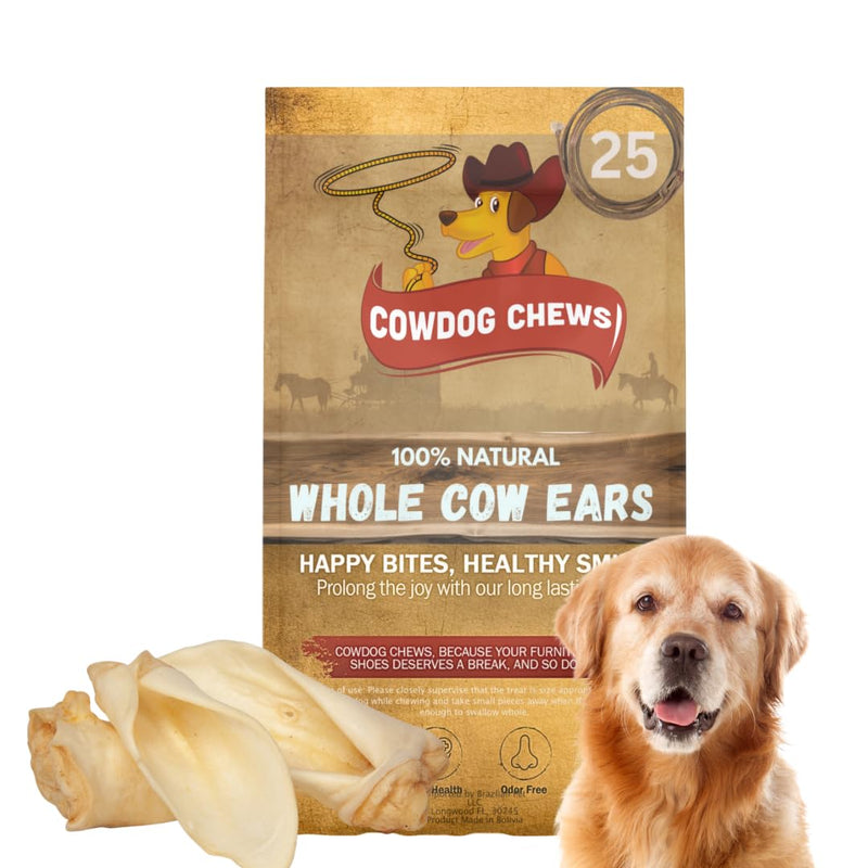 Cowdog Chews Premium Cow Ears for Dogs (25 Pack) – 100% Natural, Safe & Digestible, Collagen Rich, Long Lasting Chews for Healthy Teeth