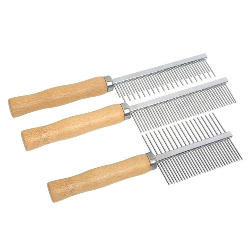 SEIFUD Professional Metal Dog Grooming Comb | 3 PCS Wooden Handled Pet Comb for Dogs and Cats | Removes Tangles, Dematting, Detangling | Great for Matted Hair