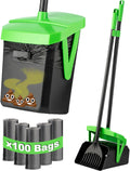 FUSBUNTY Pooper Scooper Swivel Bin & Rake with 100 Waste Bags, Dog Pooper Scooper with Bag Attachment for Large Medium Small Dogs, Poop Scooper with Lid for Lawn Yard Dog Kennel
