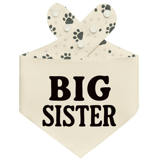 THLOH Big Sister Dog Bandana with Snap Buttons – Double Layer Reversible Pet Scarf for Baby Announcement Gender Reveal Family Photos Adjustable Fit Gift (Beige, Large)