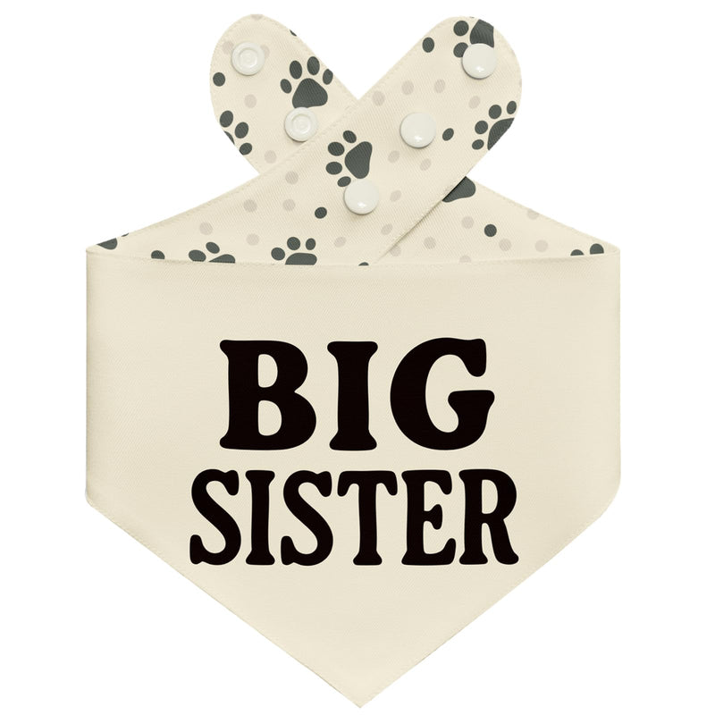 THLOH Big Sister Dog Bandana with Snap Buttons – Double Layer Reversible Pet Scarf for Baby Announcement Gender Reveal Family Photos Adjustable Fit Gift (Beige, Large)