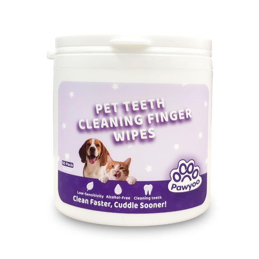 pawyoo Cats Dogs Dental Care Finger Wipes - 50 PCS Tooth Brushing Kit Dental Wipes for Cats - Teeth Cleaning Finger Wipes for Dog & Cats - Reduces Dental Debris & Freshens Breath (CY_TeethWipes)