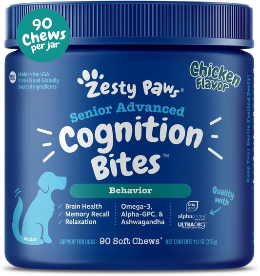 Zesty Paws Senior Dog Supplement - Cognition Chews, Chicken, 90 Ct