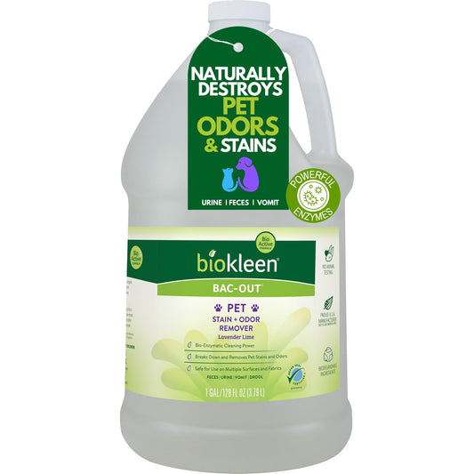 Biokleen Bac-Out Pet Stain Remover - Enzymatic, Natural, Plant-Based Destroys Stains & Odors, Safe for Surfaces & Fabrics, Carpet Cleaner - Eco-Friendly, Lavender Lime Scent, 1 Gallon