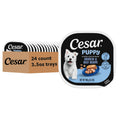 Cesar Puppy Classic Loaf in Sauce Wet Dog Food, Chicken & Beef Recipe, 3.5 oz. Easy Peel Trays, Dog Food Toppers, 24 Count