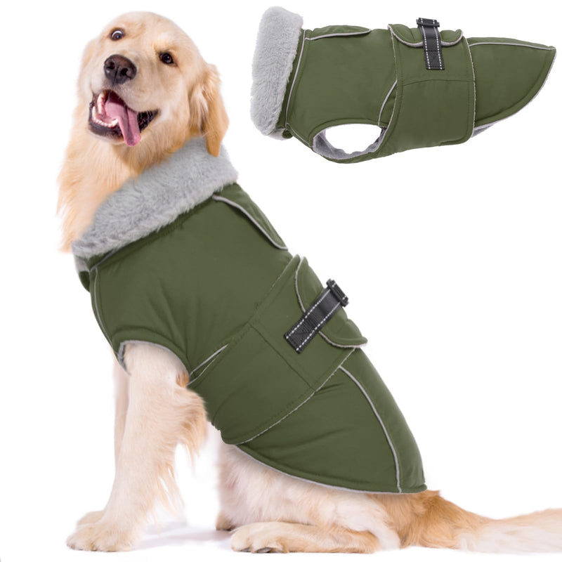 Lelepet Warm Dog Coat Waterproof Dog Jacket for Large Dogs Reflective Fleece Vest with Adjustable Buckle Hook & Loop Windproof Cold Weather Coats for Small Medium Large Dogs, Army Green, L