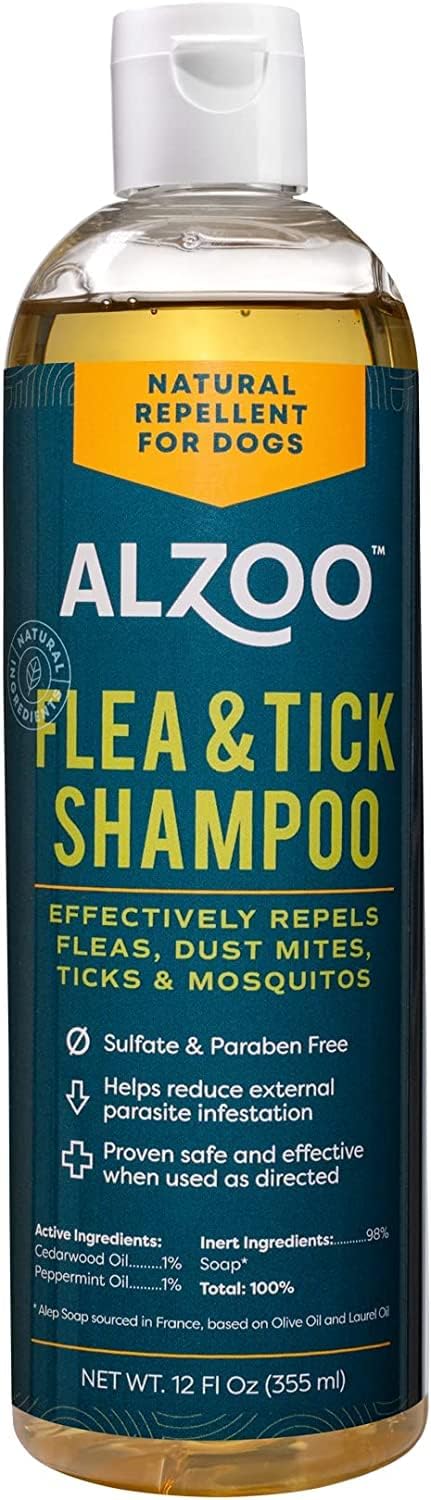 ALZOO Plant Based Flea and Tick Repellent Shampoo for Dogs, Effectively Repels Fleas, Ticks & Mosquitos, Plant-Based Act