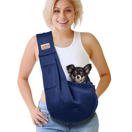 artisome Pet Dog Sling Carrier for 3-10 lbs pet,Dog Purse Pouch,Dog Satchel,Reversible unadjustable Strap Travel Hand-Free Safe Bag Small Puppy Backpack (Dark Blue)
