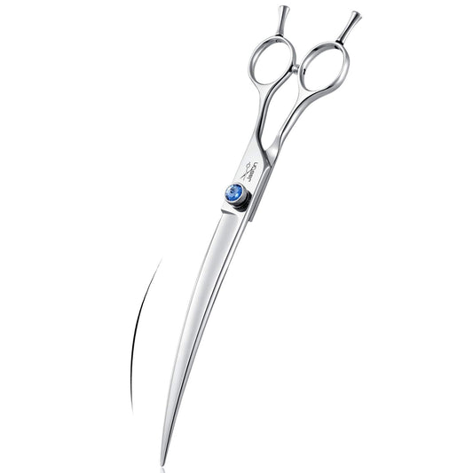 JASON 8" Curved Dog Grooming Scissors Ergonomic Pets Cats Trimming Shears with Offset Handle and a Jewelled Screw for Right Handed Groomers Long Sharp Comfortable Christmas Gift