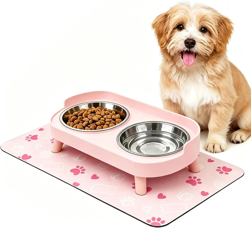 Elevated Dog Bowl, Raised Feeding Stand with Mat for Small Dogs Under 25 Lb