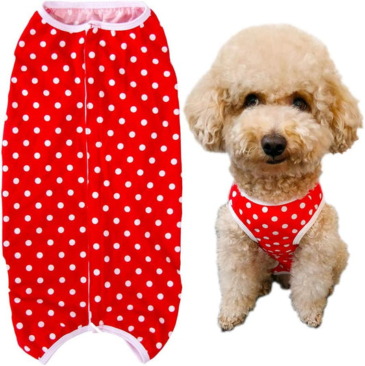 Dog’s Recovery Suit Post Surgery Shirt for Puppy, Wound Protective Clothes for Little Animals(red spot-m)