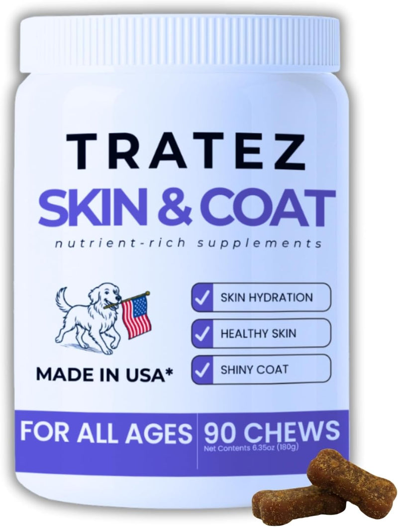Skin & Coat Supplement for Dogs - Omega 3 6 9 Fish Oil & Vitamin E Soft Chews - Dog Itch Relief, Anti-Shedding & Shiny C