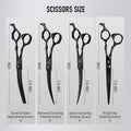 Purple Dragon Dog Grooming Scissors Set - Curved Chunkers, Straight, Up & Down Curved Scissors and Comb, 7 Inch Black Shears with Adjustable Screw for Dogs and Cats