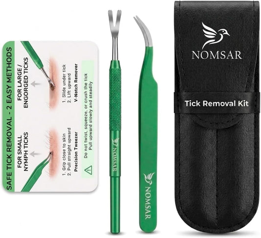 Premium Tick Removal Tool Kit – Stainless Steel Tick Tweezers & V-Notch Remover, Tick Remover for Dogs & Humans with Lea