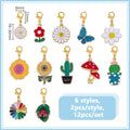 DELORIGIN 12 Styles Vegetative Collar Pendants for Cat Dog Alloy Enamel Cacti Pet Collar Pendants Clip-on Butterfly Flower Pet Collar for Bag Keychain Jewelry Making Training Home Decor