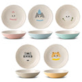 Seyatoo Ceramic Cat Bowls Set - 5.7 inch Wide Cat Food Bowls Whisker Fatigue Friendly, 5 Colorful Kitten Dish Plates with Cute Pattern for Wet and Dry Food Water