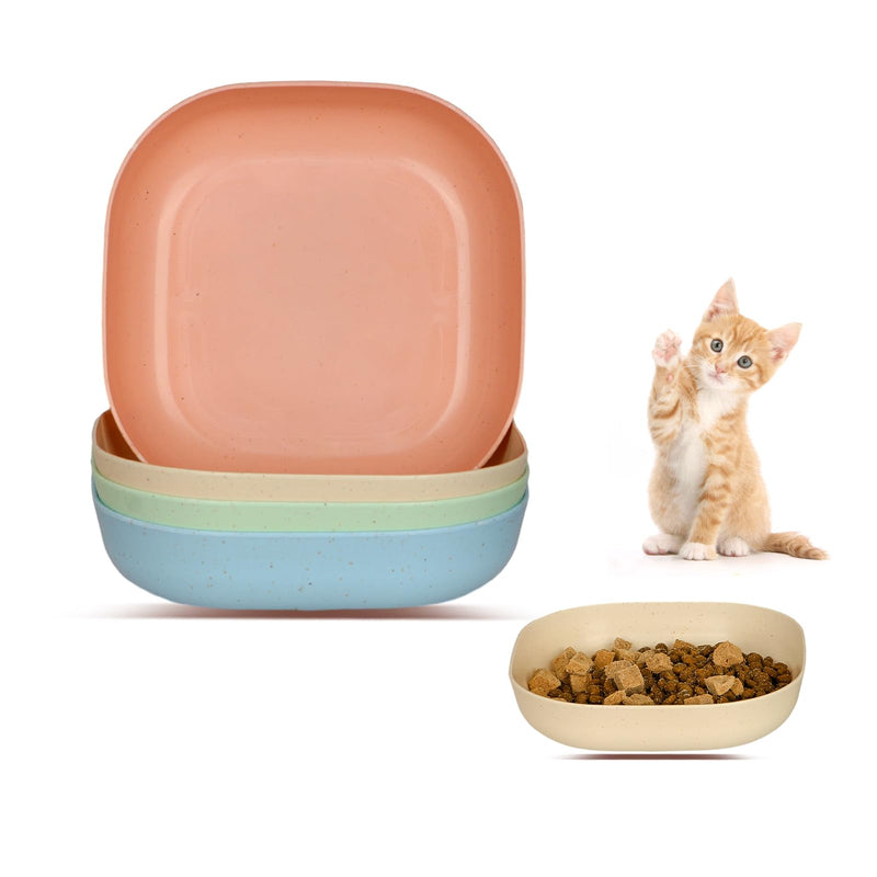 HMDZMR Cat Food Bowl Set, 6 inch Wide Shallow Cat Bowl for Relief Whisker Fatigue,Small Flat Cats Dish, Shallow Pet Feeding Dish or Plate for Kittens and Small Dogs (4Pcs)
