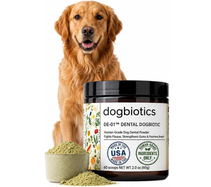 Dogbiotics DE-01 Dental Powder for Dogs – Human-Grade Oral Postbiotic, Helps Fight Plaque & Tartar, Supports Gum Health & Fresh Breath – 60 Scoops (2 oz / 60g)