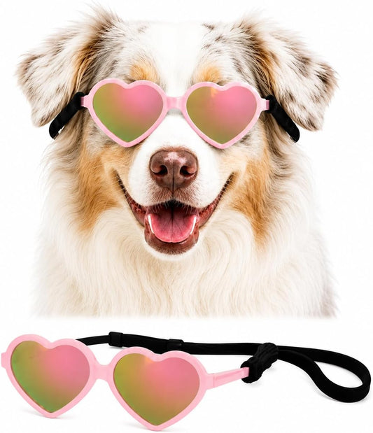 Style Vault G012 Dog Pet Heart Shape Costume Prop Sunglasses Medium Breeds 20lb-40lbs (Pink-Pink Mirror)