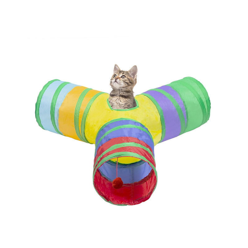 Bigladious 3 Way Cat Tunnel Collapsible Fun Pet Play Tube Toys for Cats, Kittens, Puppies & Rabbits - Portable Tunnel with Hanging Ball for Indoor Play, Hideout & Exercise