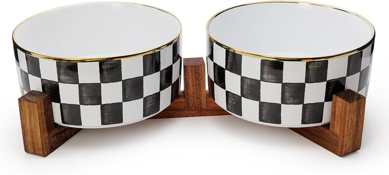 Ceramic Checkered Dog Bowls for Medium Dogs