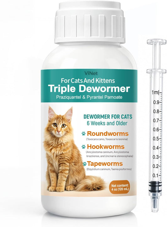 Cat Dewormer Broad Spectrum Triple Dewormer for Cats for Tapeworms, Roundworms & Hookworms