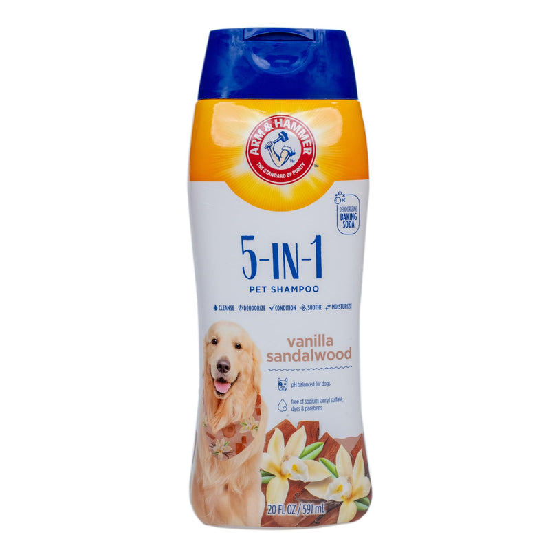 Arm & Hammer for Pets 5-in-1 Dog Shampoo with Conditioner, Deodorizing Oatmeal Dog Shampoo with Aloe, Shea Butter, Baking Soda and Coat Care, Vanilla Sandalwood Scent, 20 Fl Oz