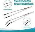 2 Pack Extra Long Stainless Steel Reptile Feeding Tongs with Rubber Tip - 10.6" Straight And Curved Long Tweezers for Aq