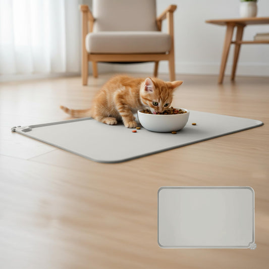 Silicone Pet Feeding Mats, Nonslip Waterproof Dog Cat Food Mat with Raised Edges for Food Prevent Spill Rubber Tray