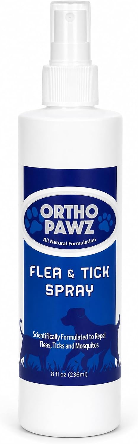 Ortho Pawz Flea & Tick Spray 8oz – All-Natural Citrus Oil Formula – Safe for Dogs, Cats, Puppies & Kittens – Protects Against Fleas, Ticks, Mosquitoes & Mites – Made in USA