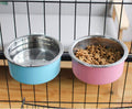 QIYADIN Stainless Steel Removable Pet Food Bowl, Anti-overturn Water Feeder Container, Suitable for Small Dog/Cat/Rabbit, 2 Set of Crate Bowls, Easy to Install and Clean