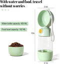 Portable Dog Water Bottle with Food Container 2 in 1(13.5oz Green)