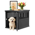 KFY 30 INCH Small Dog Crate Furniture Lockable Dog Kennel Indoor Dog Cage Heavy Duty Decorative Plastic Pet Cage End Table for Small/Medium Dogs, Black