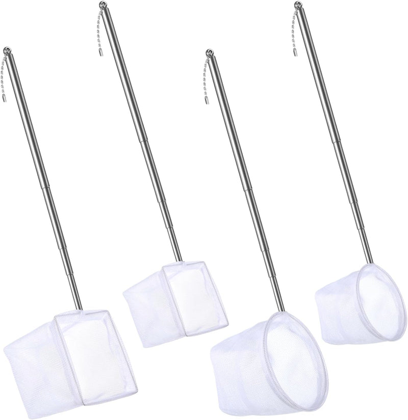 4 PCS Fish Tank Shrimp Net Extendable Handle, Aquarium Stainless Steel Small Fishing Net with Adjustable Handle Fishtank