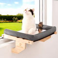 Petronaut Solid Wood Cat Window Perch for Large Breeds – 40lbs Heavy Duty Cat Window Hammock, Comfortable Orthopedic Feline Bed with Easy Screw-in Assembly, Modern Pet Furniture, Bonus Toy Included
