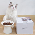CEEFU Extra Wide Elevated Ceramic Cat Bowl - 6.2" Shallow Dish for Whisker Fatigue Relief, 5" Height for Easy Feeding, Lead & Cadmium Free, Durable Raised Cat Food Bowls, White