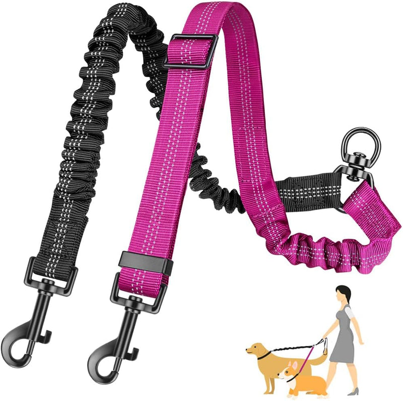 AUTOWT Two Dog Lead, 2 in 1 Upgraded Double Dog Leash Attachment Combine Adjustable Strap and Shock Absorbing Bungee No 