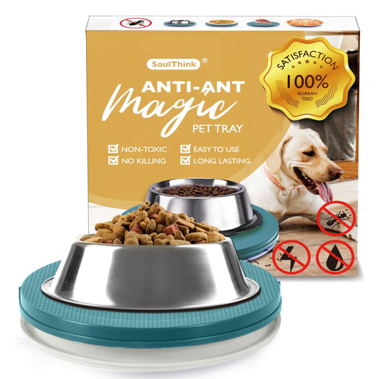 SoulThink® Ant Proof Cat Dog Bowl Tray - New Innovation Anti Ant Pet Food Dish Indoor No Chemical No Water Needed Different from Traditional Trap (Turquoise Green)