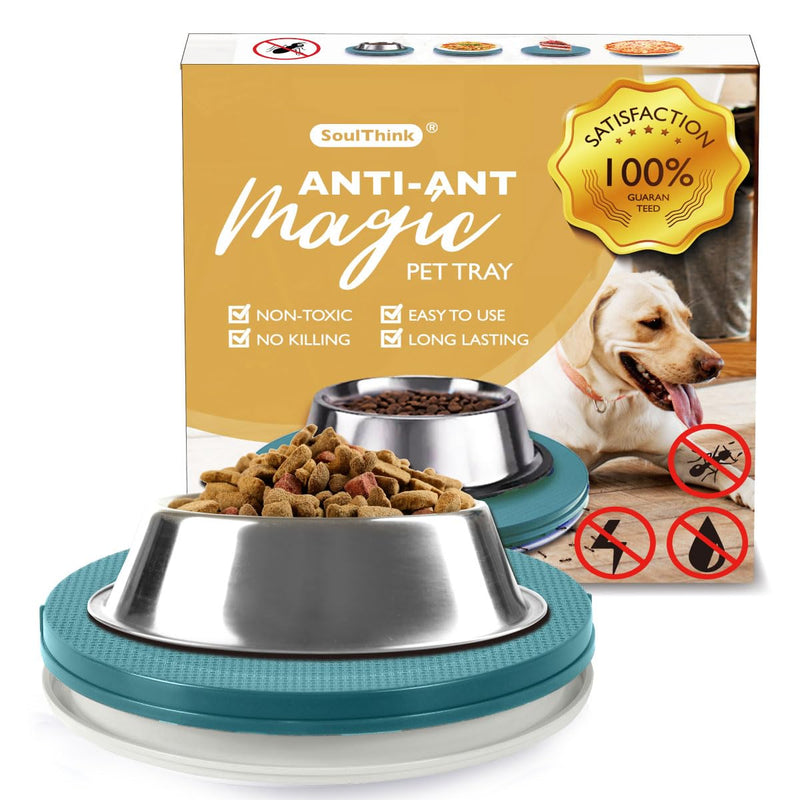 SoulThink® Ant Proof Cat Dog Bowl Tray - New Innovation Anti Ant Pet Food Dish Indoor No Chemical No Water Needed Different from Traditional Trap (Turquoise Green)