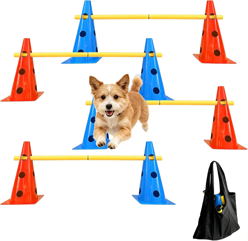 TNZMART Dog Agility Jumps Hurdles and Weave Poles Training Equipment Set Adjustable Dog Cones Obstacle Course for Backya